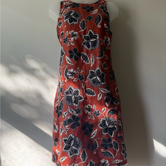 Garnet Hill Rust and Navy Floral Midi Dress - Picture 1 of 11